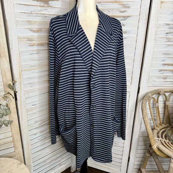J. JILL Women's PLUS 3X Striped Button Sweater Blazer Jacket Navy Blue Gray - Picture 4 of 16